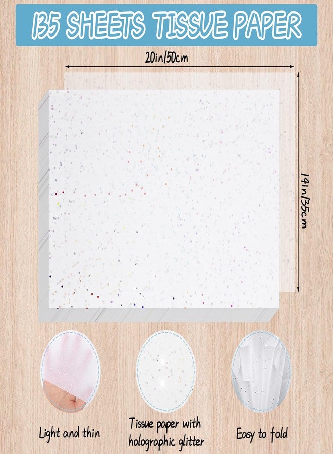 woric 135 Sheets White Tissue Paper for Gift Bags 20 x 14 Inch Glitter Tissue Paper for Birthday Baby Shower Wedding Valentine's Day Decor Art DIY Crafts - Image 2